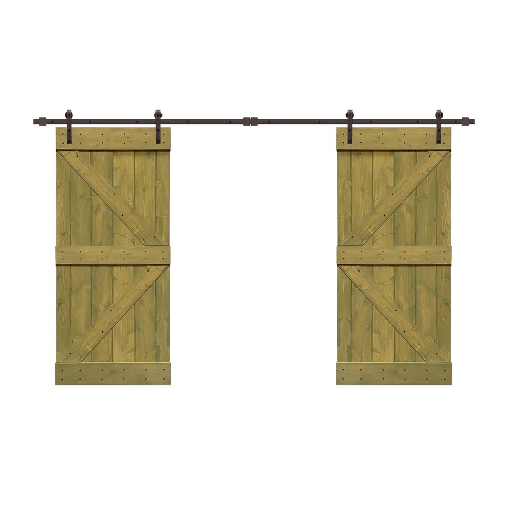 White Stained Solid Pine Wood Interior Double Sliding Barn Door with Hardware Kit V784026