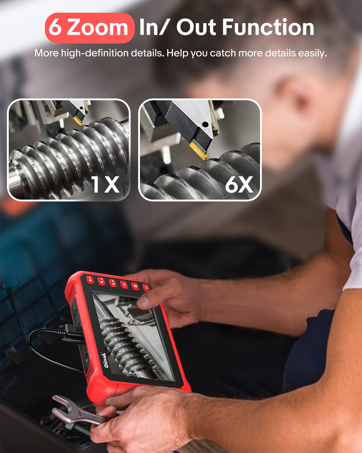 7'' Screen Borescope 6X Zoom HD Snake Camera with 8 LED Lights V15008
