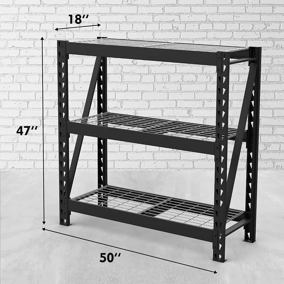 3-Tier Heavy Duty Metal Garage Shelving Unit, 50”W x 47”H x 18”D, 5400 LBS Load Capacity E249978