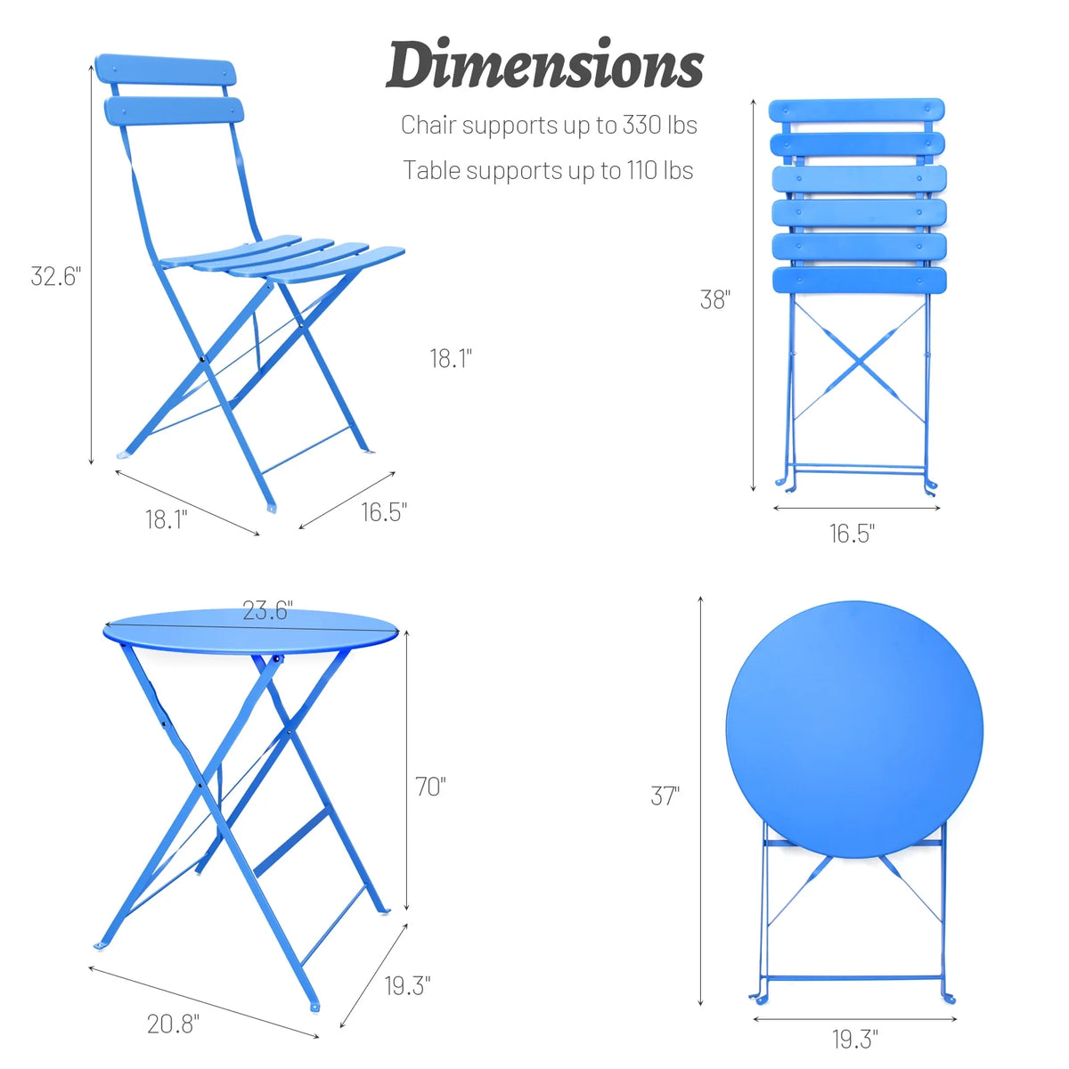 3 Piece Foldable Bistro Furniture Set Steel Frame G77263