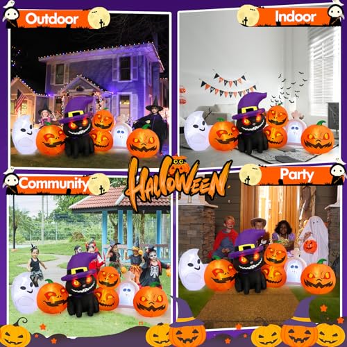 8 FT Halloween Inflatable Pumpkin Black Cat with LED Lights T66919