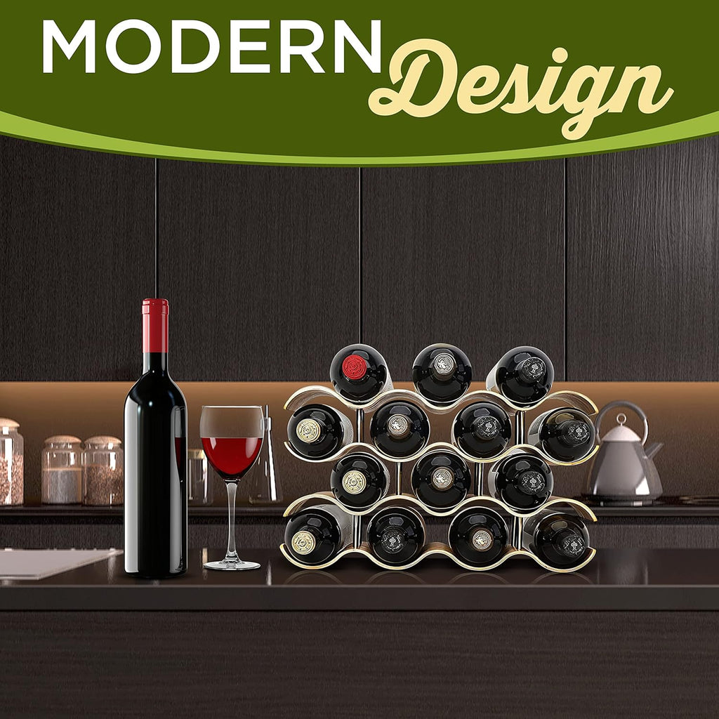 Bamboo Wine Rack 4 Tier Countertop Shelf Holds 14 Bottles Stackable Wooden Holder R85646