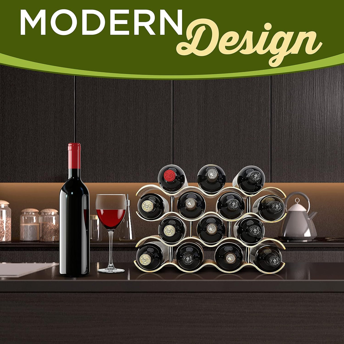 Bamboo Wine Rack 4 Tier Countertop Shelf Holds 14 Bottles Stackable Wooden Holder R85646