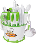 30-Piece White/Green Plastic Cookware Set with Real Utensils P283645