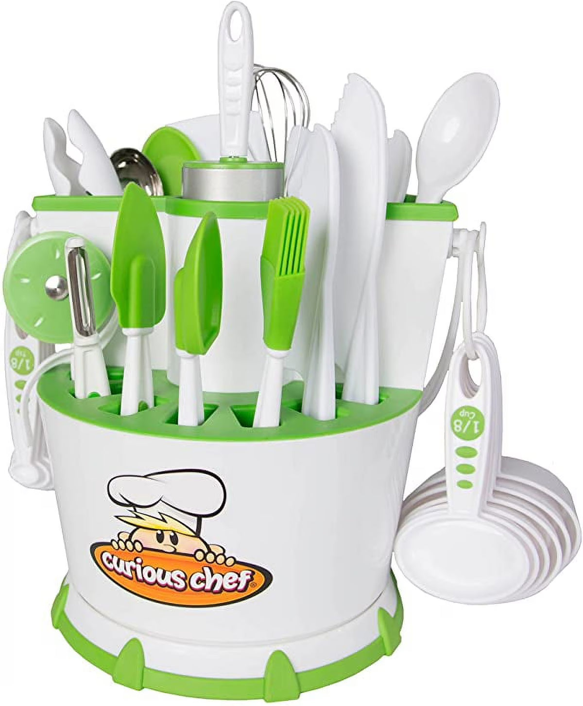 30-Piece White/Green Plastic Cookware Set with Real Utensils P283645