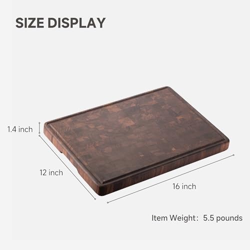 Large End Grain Walnut Wood Cutting Board 20x14 In with Juice Groove Handles L506675