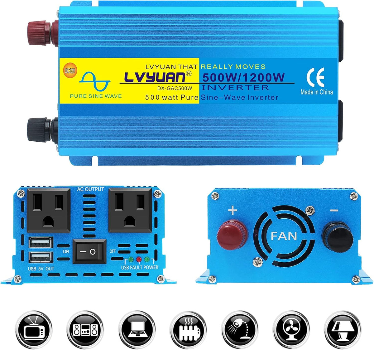 2500W Pure Sine Wave Power Inverter DC 12V to 110V AC S751600