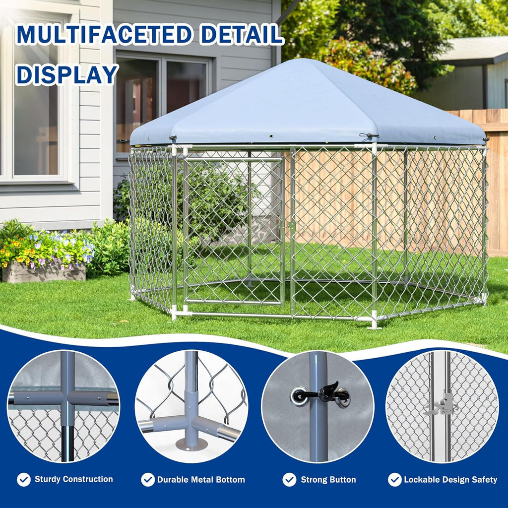 Large Dog Kennel with Roof and Metal Gate W62290