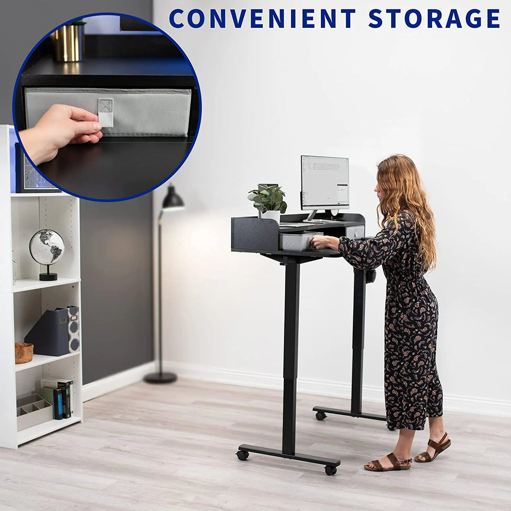 Dark Walnut Top Black Frame 2-Tier Height Adjustable Stand Up Desk L2940