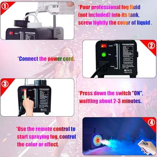 500W 2000 CFM Fog Machine with 72 LED Lights and Remote Control F14894