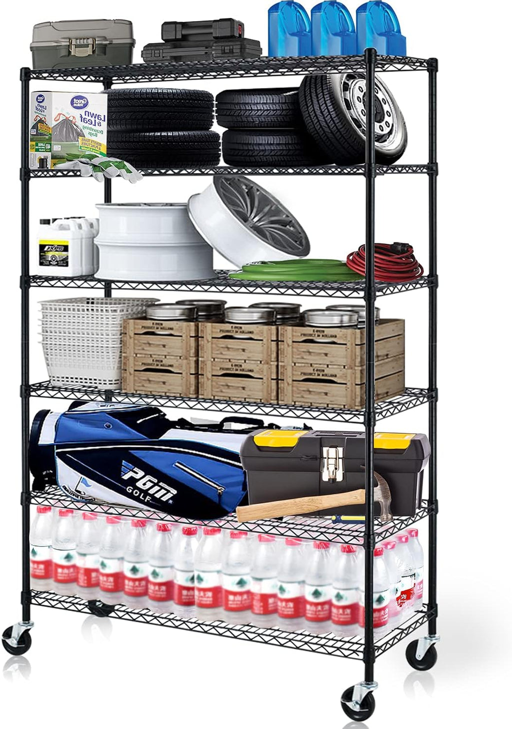 6 Tier Heavy Duty NSF Metal Shelving with Wheels S9169