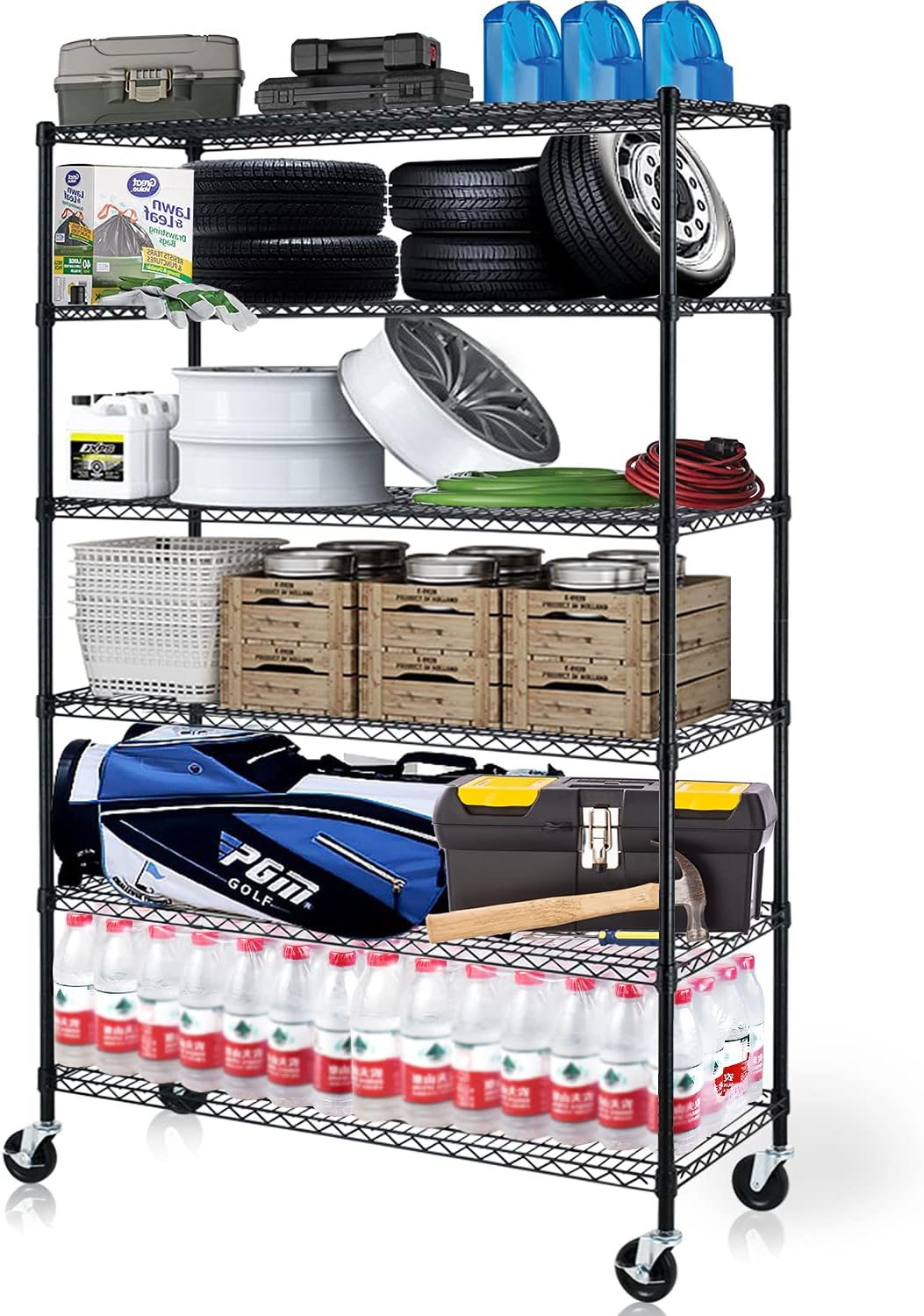 6 Tier Heavy Duty NSF Metal Shelving with Wheels S9169