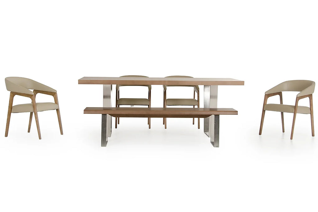 17-inch Walnut Wood and Steel Dining Bench H4933