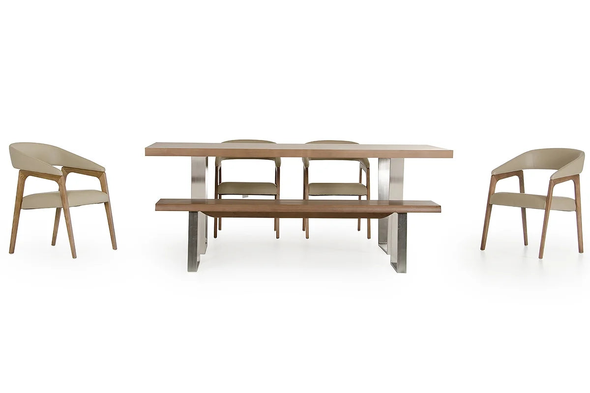 17-inch Walnut Wood and Steel Dining Bench H4933