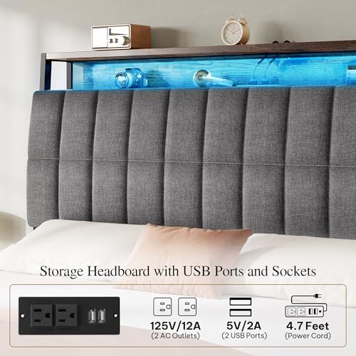 Queen Size Upholstered Platform Bed Frame with 4 Drawers and Storage Headboard Q9201