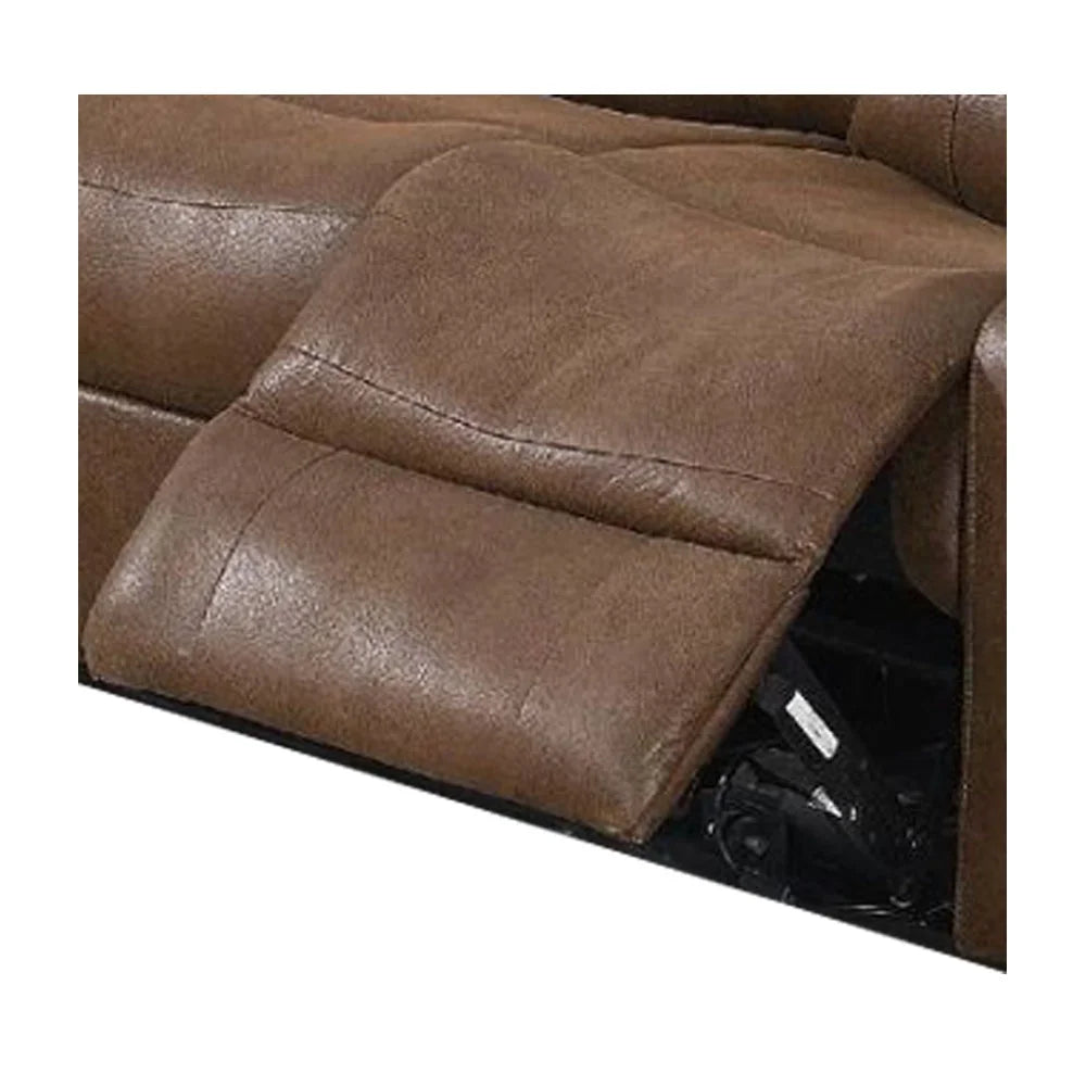 Brown Leathrette Metal Pine Frame Manual Reclining Sofa E17354