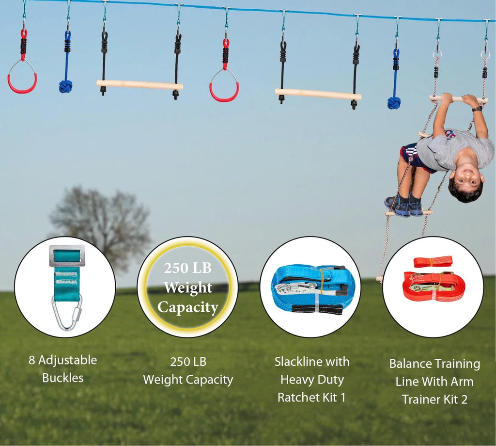 Ninja Warrior Obstacle Course for Kids Slackline 52 Ft N361451