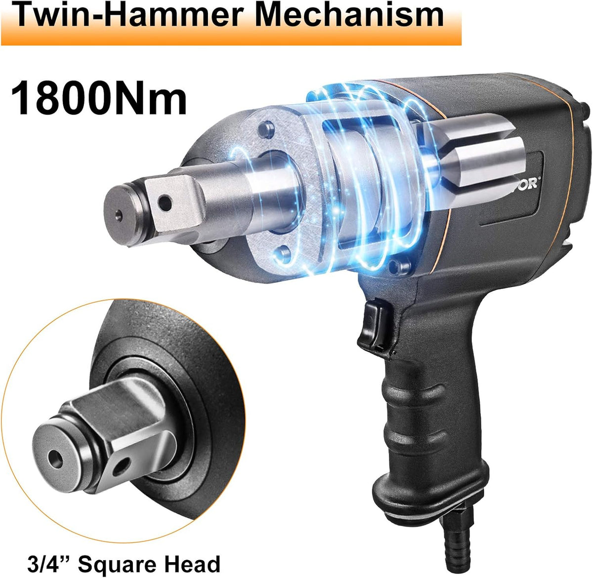 3/4 Inch Pneumatic Impact Wrench with 3-Speed Control Max 5600RPM P5049