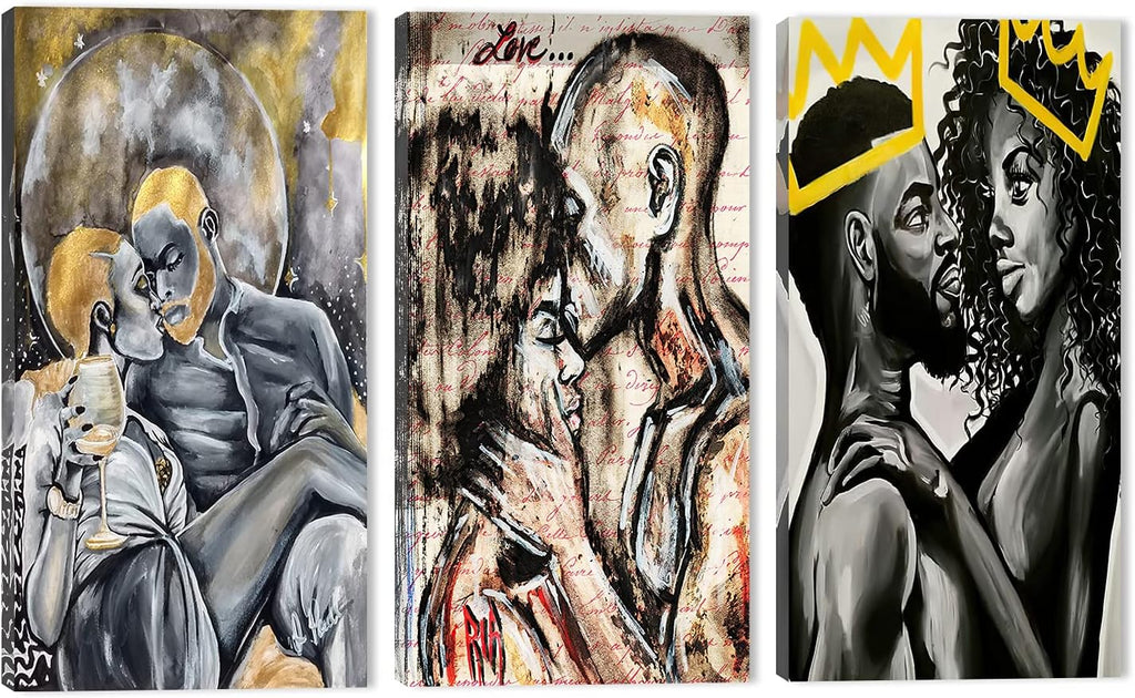 African American Faceless Portrait Canvas Print, Set of 3 Pieces R4724
