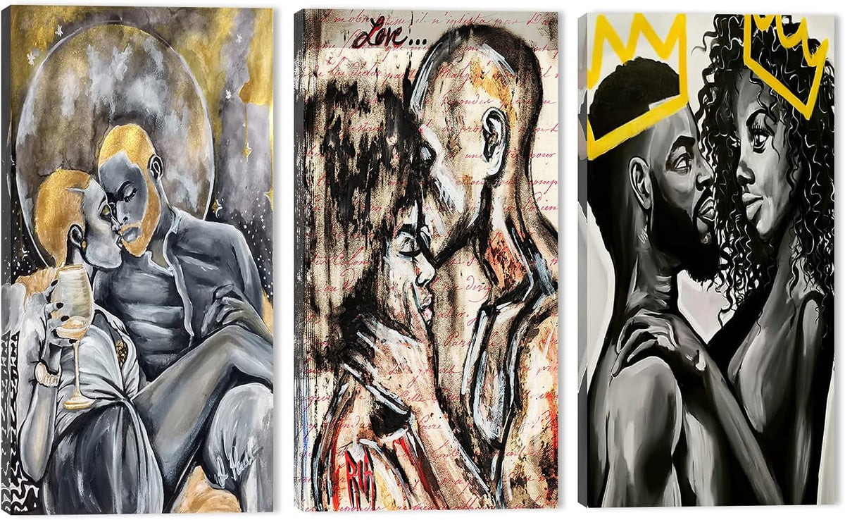 African American Faceless Portrait Canvas Print, Set of 3 Pieces R4724