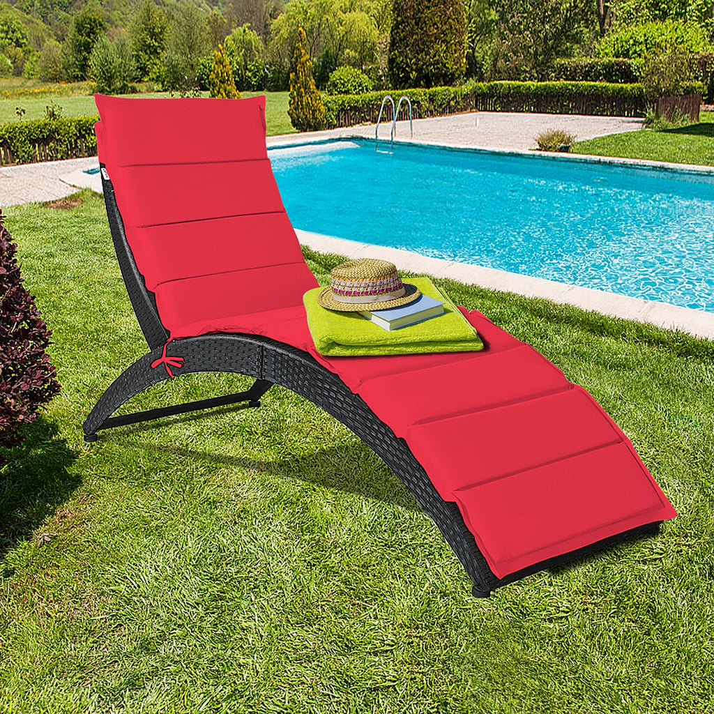 Folding Patio Rattan Lounge Chair Chaise Cushioned Red E256767
