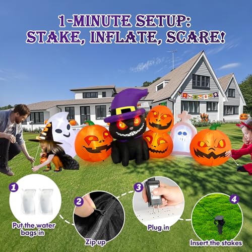 8 FT Halloween Inflatable Pumpkin Black Cat with LED Lights T66919