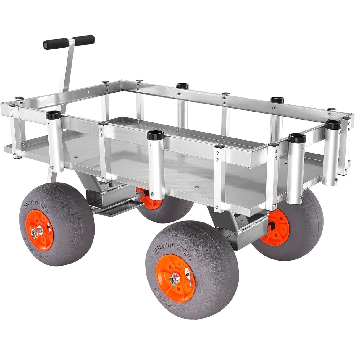 400lbs Load Capacity Aluminum Beach Fishing Cart with 13" Big Wheels and 6 Rod Holders U995612