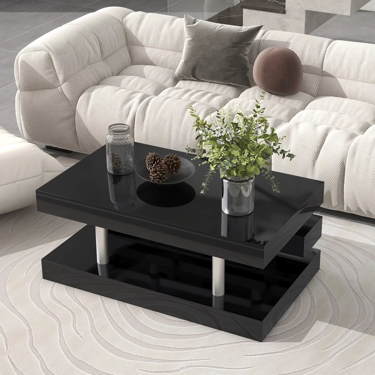2-Tier Coffee Table with Silver Legs O406