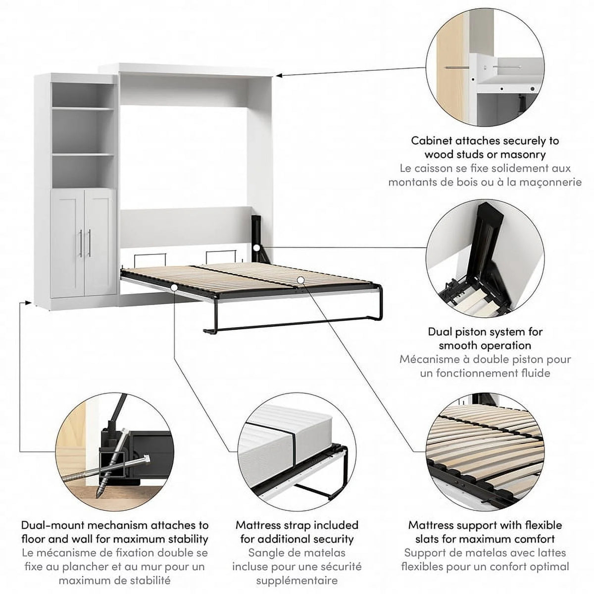 Queen Murphy Bed and Closet Organizer in White T426