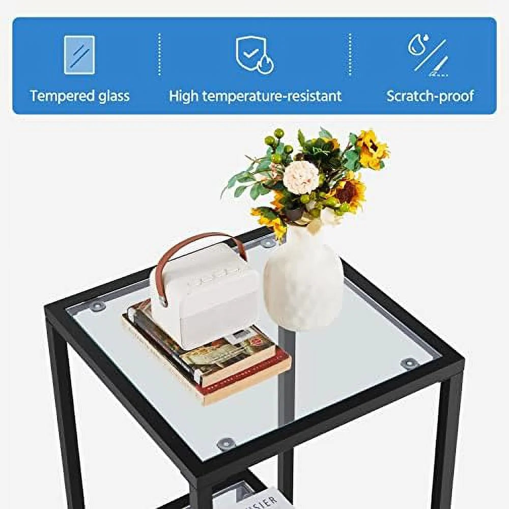 Tempered Glass Coffee Table Set of 3 Pieces Black Z816
