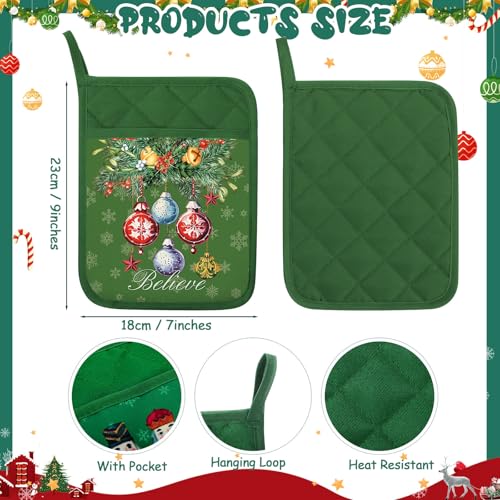 12 Pcs Christmas Pot Holders with Pocket Red and Green Heat Resistant Oven Mitts Z382378