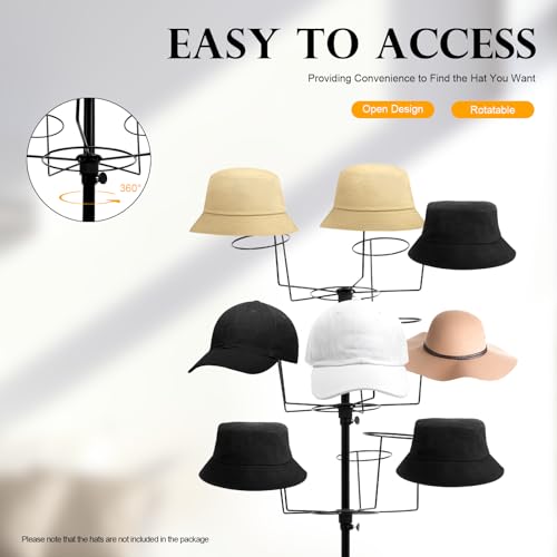 7-Tier Rotating Hat Display Rack, 35 Hooks Metal Freestanding Black Floor Rack N4902