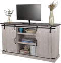 Farmhouse TV Stand with Double Sliding Barn Door Storage Cabinet D7574