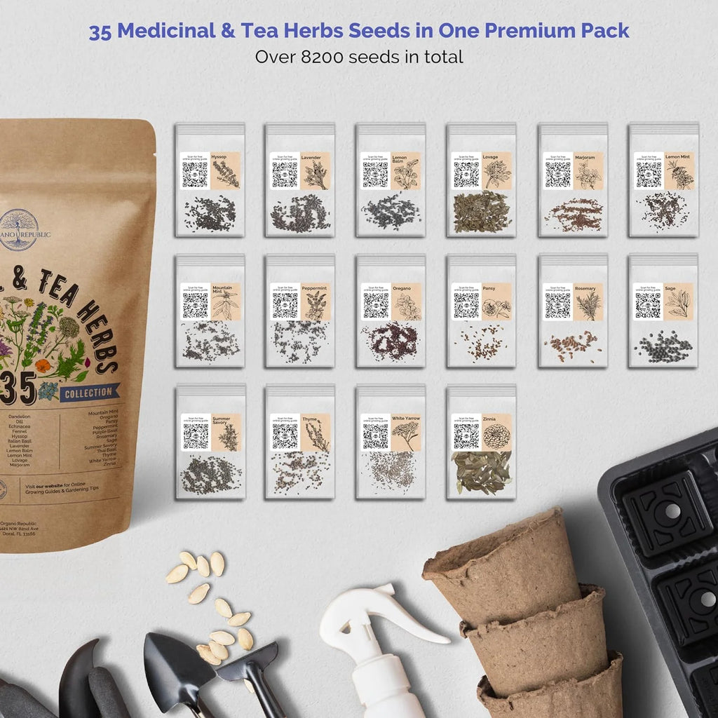 Medicinal & Tea Herb Seeds Variety Pack, 8200+ Non-GMO Heirloom X379282