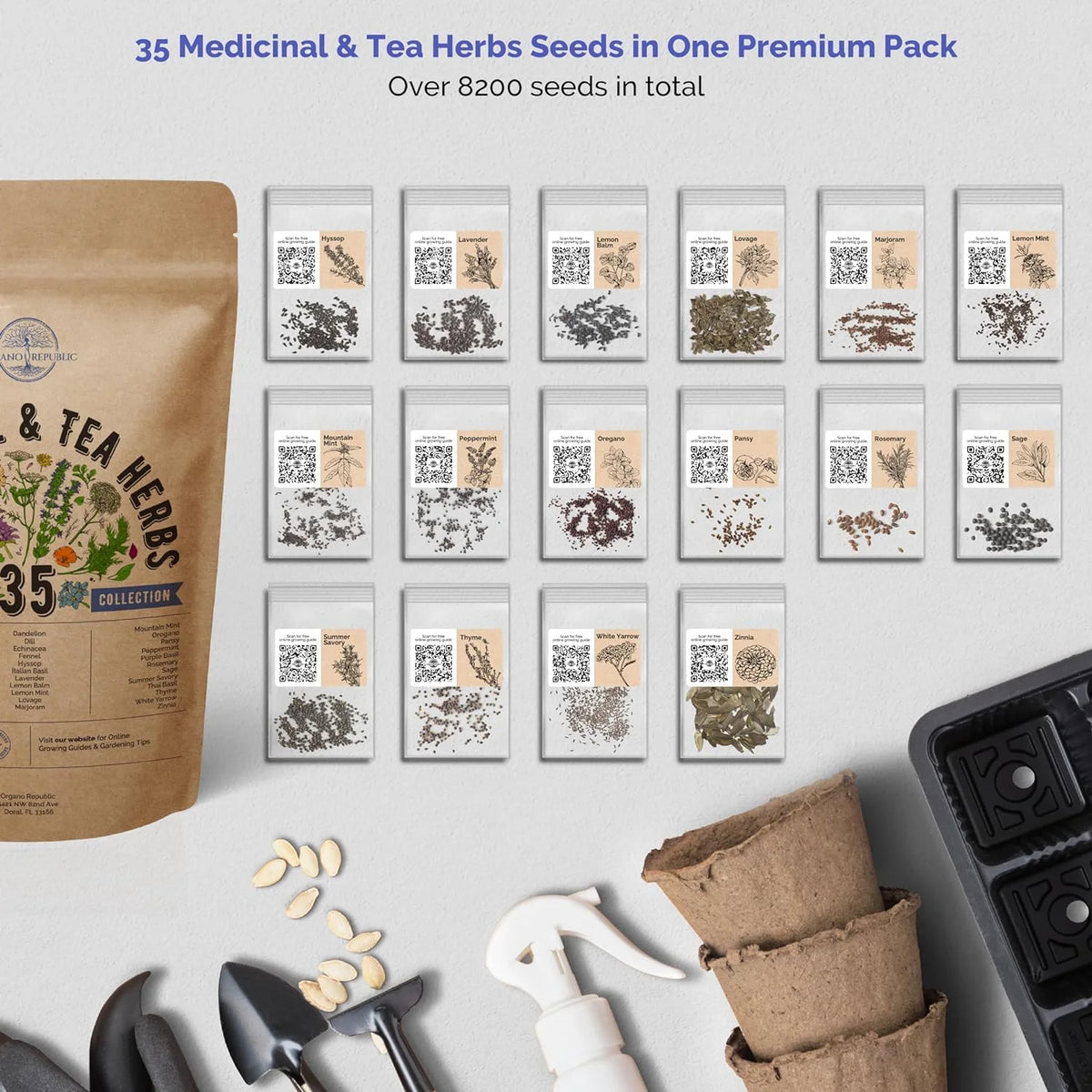 Medicinal & Tea Herb Seeds Variety Pack, 8200+ Non-GMO Heirloom X379282