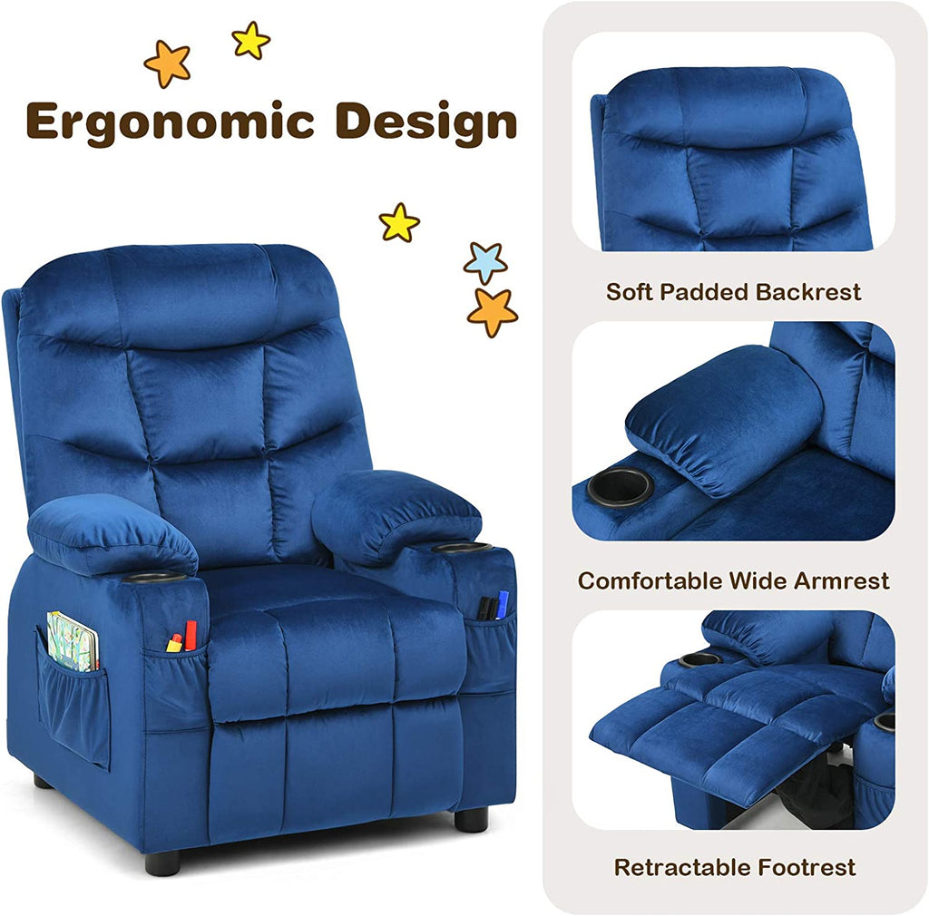 Rose Velvet Kids Recliner Chair with Cup Holder J317769