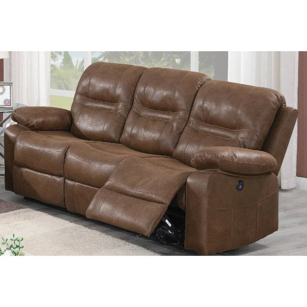 Brown Leathrette Metal Pine Frame Manual Reclining Sofa E17354