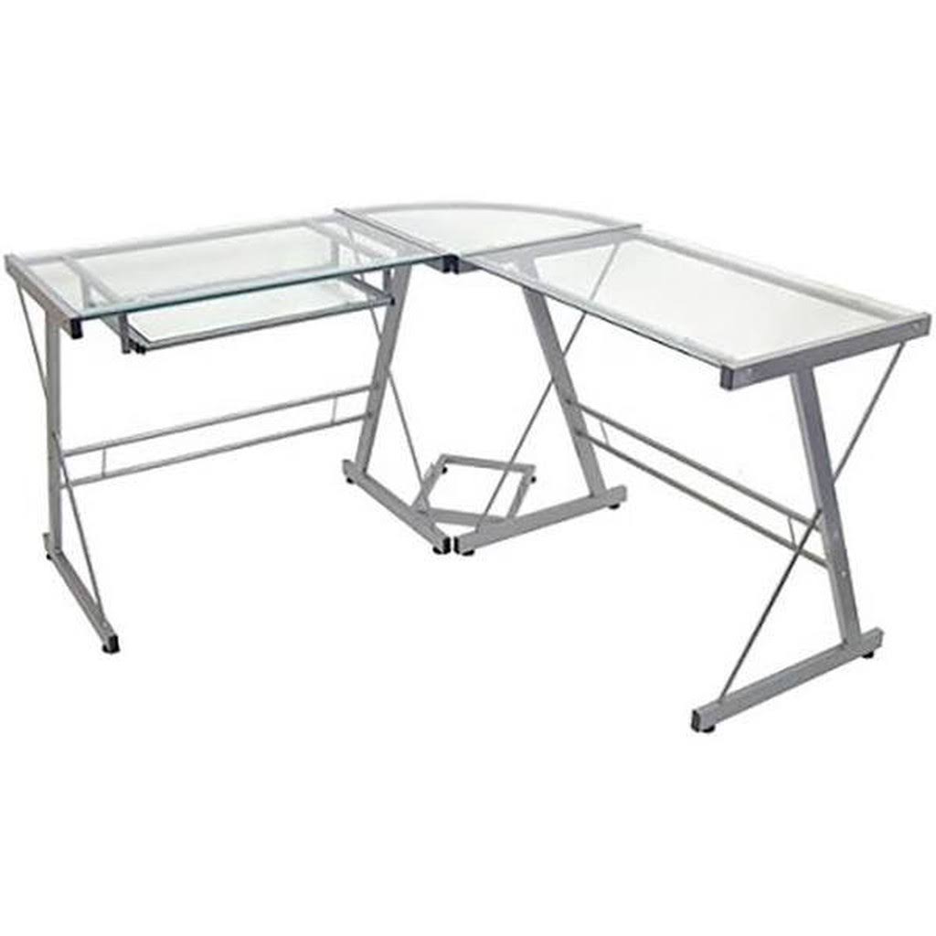 L Shaped Computer Desk with Keyboard Tray Silver V13725