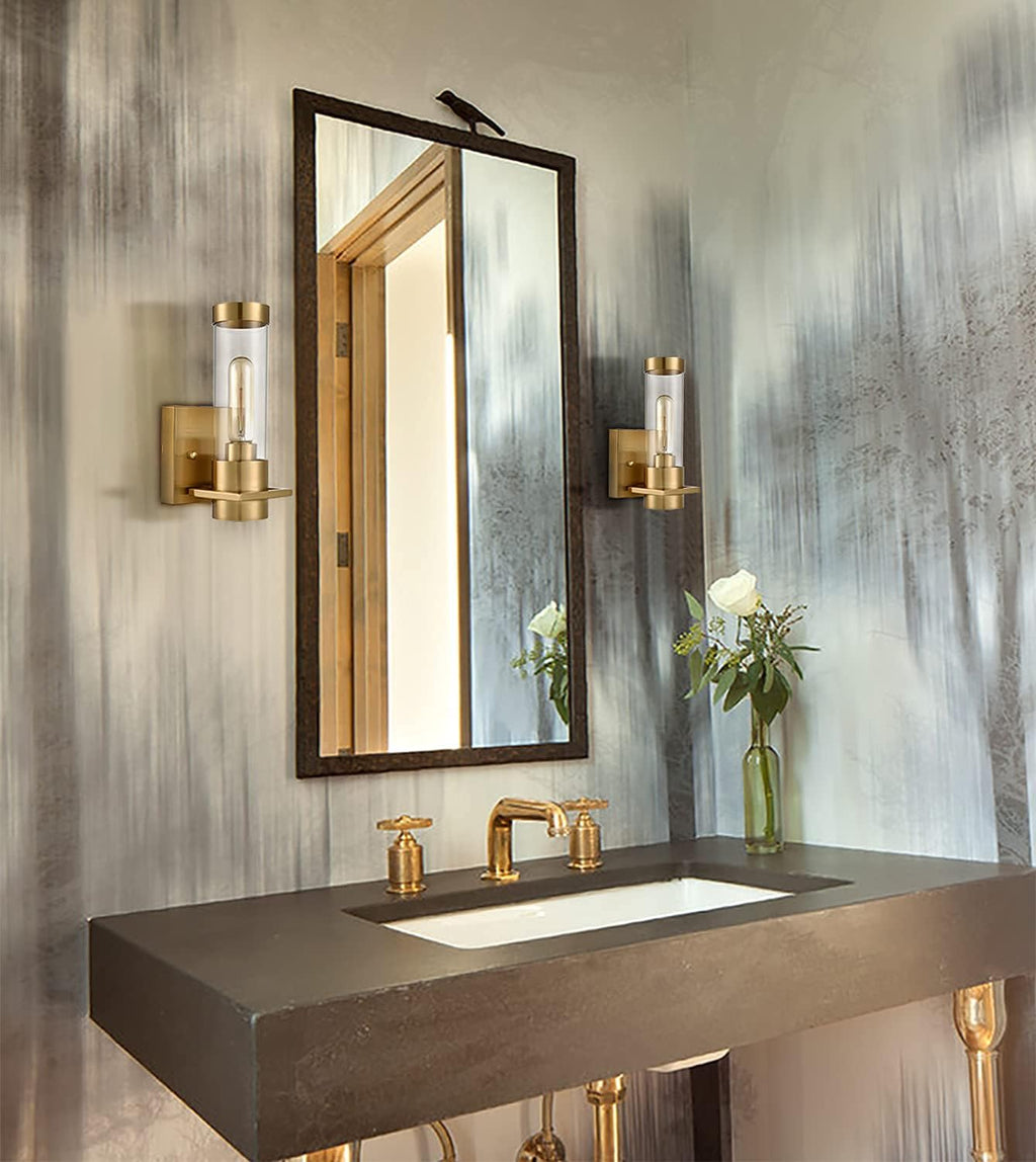 Brass Gold Frosted Glass Wall Sconce 2 Pack V9196