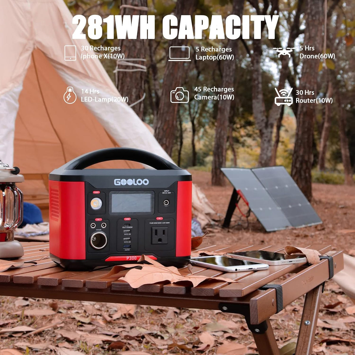 281Wh Portable Power Station with 110V/300W AC Outlet Z264264