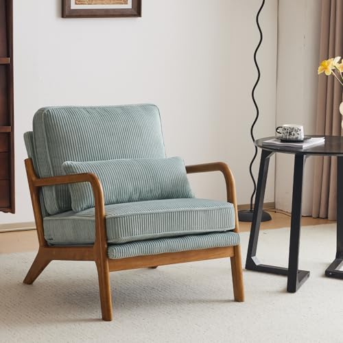 Teal Corduroy Upholstered Accent Chair with Pillow L736