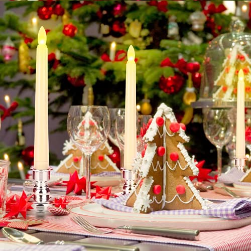 9 Packs White Gold LED Flameless Flickering Taper Candles with Remote Timer O218