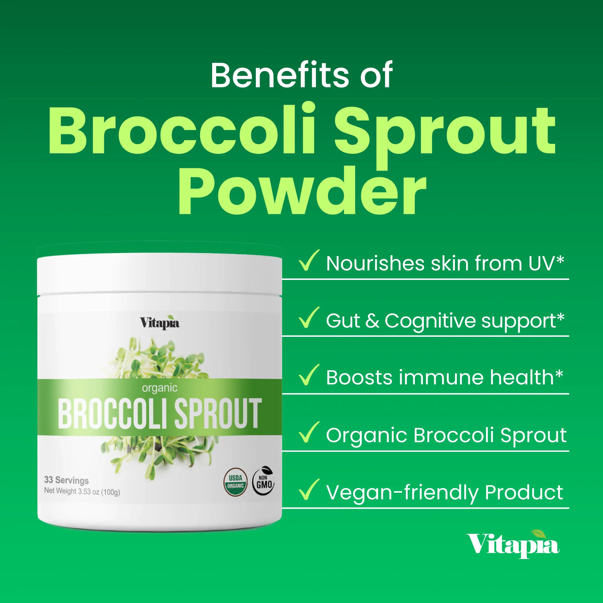 Organic Broccoli Sprout Powder, Non GMO, Gluten Free, 33 Servings Z866391