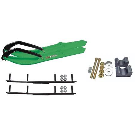 Green Snowmobile Skis with 4 inch Round Bars Complete Kit U351