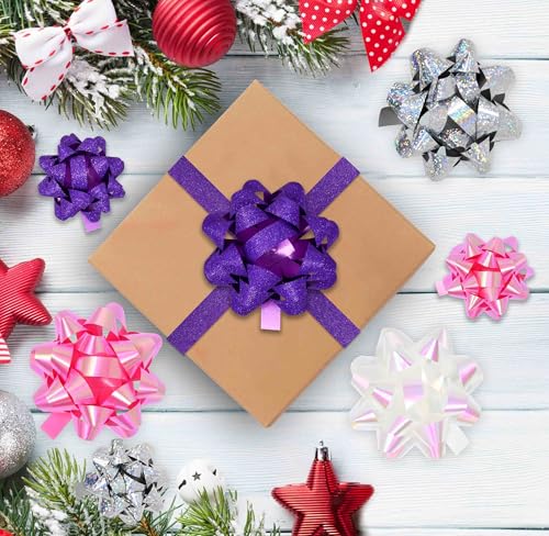 32 Pcs Multi Colored Gift Bows Assortment Set with 8 Curling Ribbon Rolls F4812