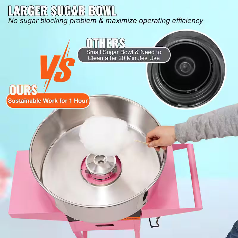 Electric Cotton Candy Machine with Cart 1000 W Stainless Steel Bowl W441783