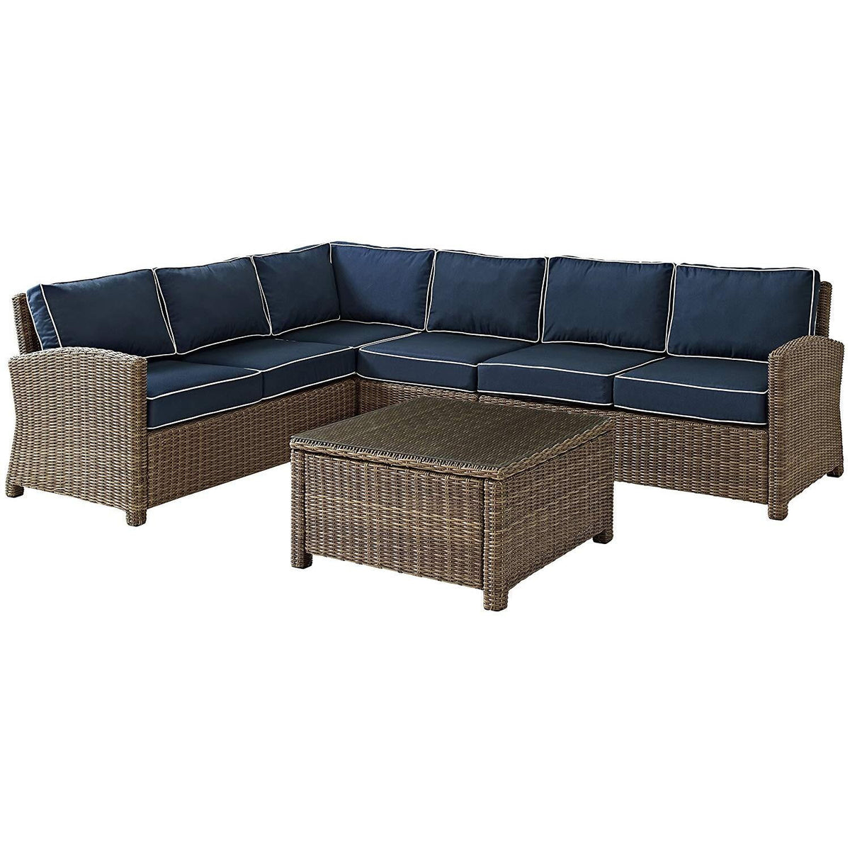 5 Pc Outdoor Wicker Sectional Set with Glass Top Coffee Table Q689265