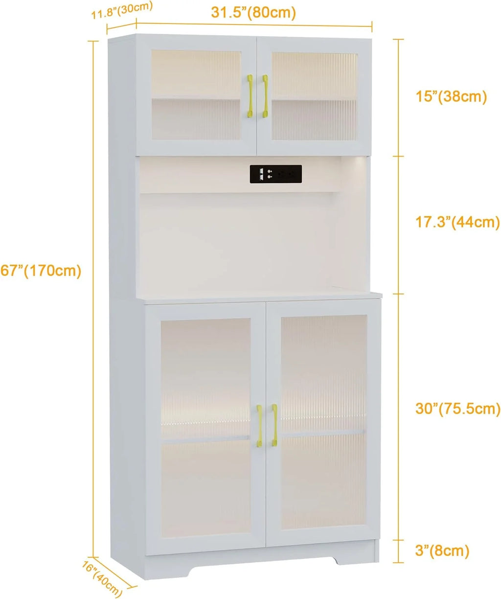 67" White LED Storage Cabinet with Charging Station V8789