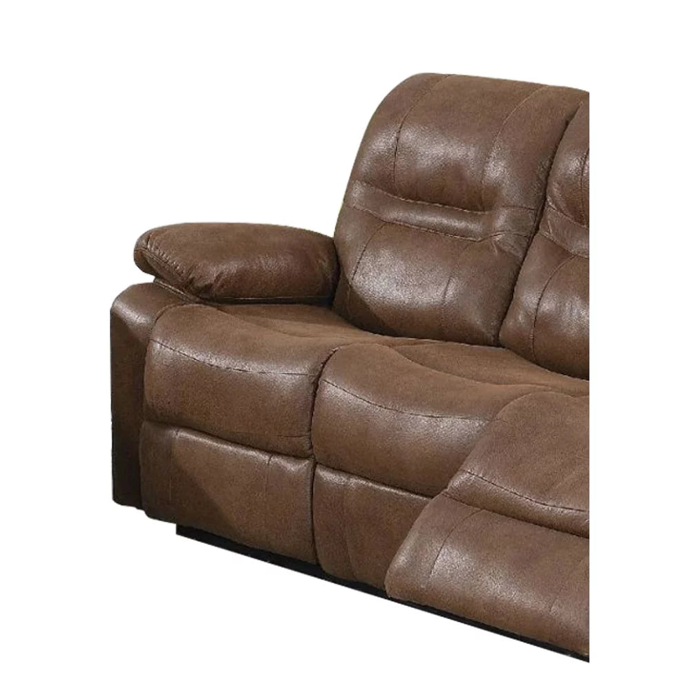 Brown Leathrette Metal Pine Frame Manual Reclining Sofa E17354