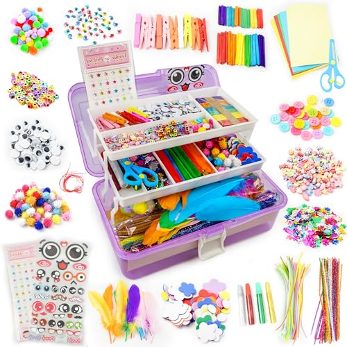1000+ PCS Toddler DIY Craft Art Supply Set with 3 Layered Folding Storage Box U7605